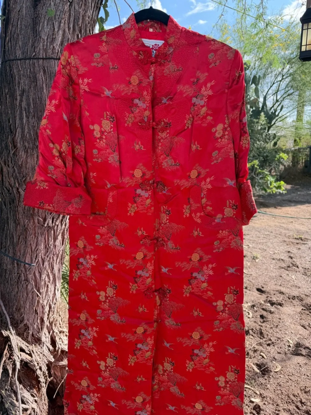 Peony Brand Shanghai China Fully Lined Robe Frog Closure 3/4 Sleeve Red